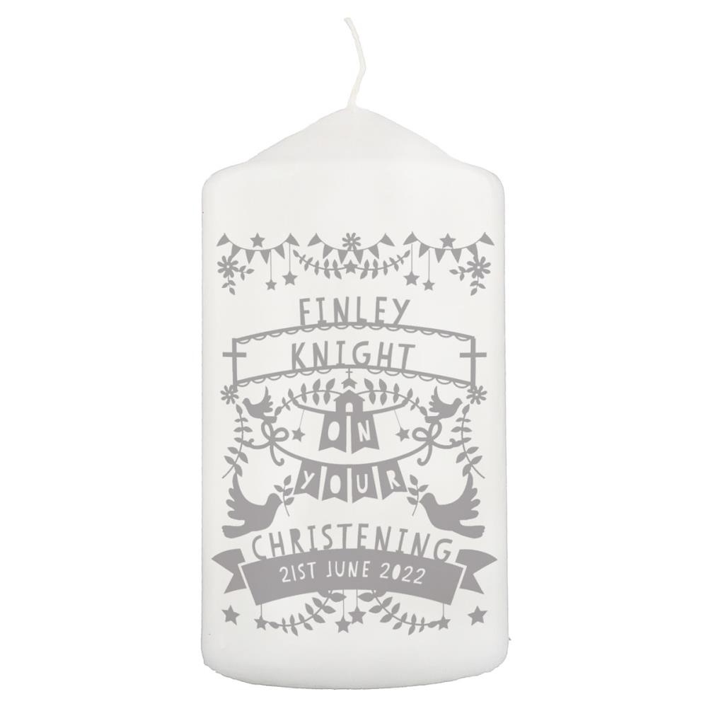 Personalised Grey Papercut Style Pillar Candle £11.69